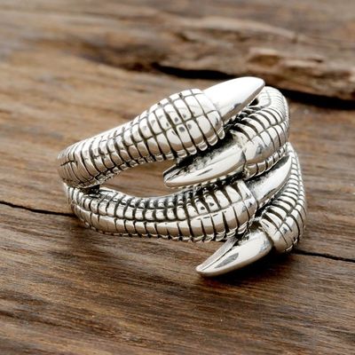 Alternate image for Sterling Silver Dragon Claw Band Ring from India Dragons Claws