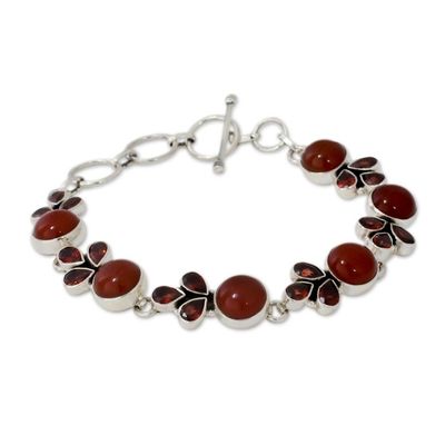 Alternate image for Natural Carnelian and Garnet Gemstone Link Bracelet Romantic Glow