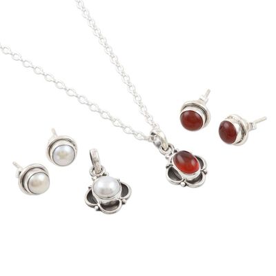 Alternate image for Hand Crafted Carnelian and Cultured Pearl Jewelry Set Gorgeous Harmony