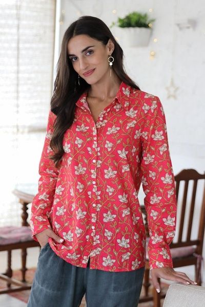 Alternate image for Printed Cotton Floral Shirt Blissful Blooms