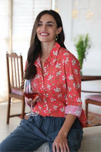 Alternate image for Printed Cotton Floral Shirt Blissful Blooms