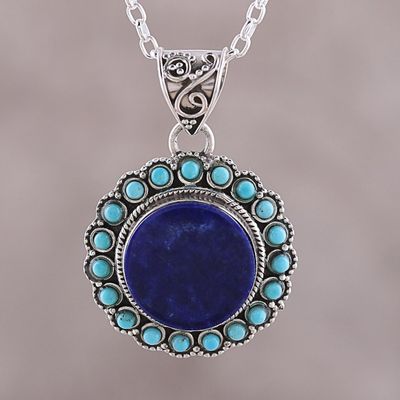 Alternate image for Lapis Lazuli and Composite Turquoise Pendant Necklace Glamorous Bloom