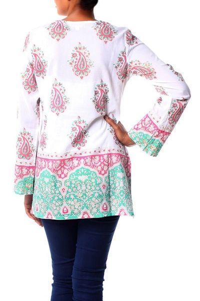 Alternate image for Cotton Block Print Tunic with Beadwork and Sequins Beautiful Jaipur