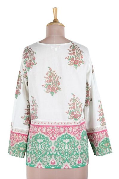 Alternate image for Cotton Block Print Tunic with Beadwork and Sequins Beautiful Jaipur
