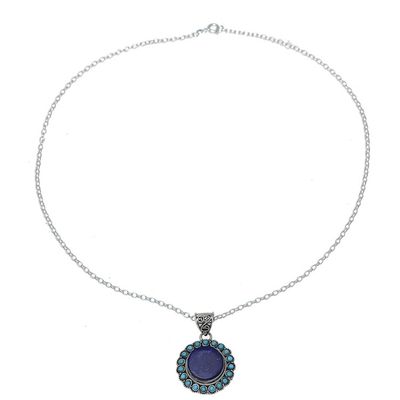Alternate image for Lapis Lazuli and Composite Turquoise Pendant Necklace Glamorous Bloom