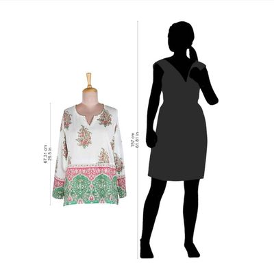 Alternate image for Cotton Block Print Tunic with Beadwork and Sequins Beautiful Jaipur