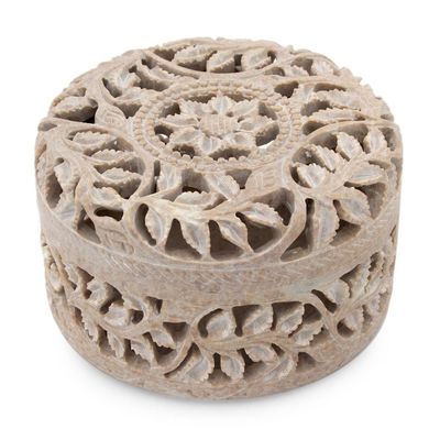 Alternate image for Handmade Jali Soapstone Jewelry Box Floral Arabesque