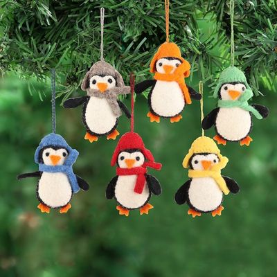 Alternate image for Handmade Felted Wool Penguin ornaments Set of 6 Cozy Penguins