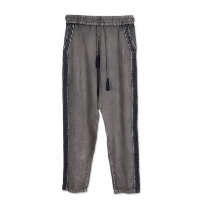 Alternate image for Dusty Grey Viscose Pants with Navy Accents from India Navy Sophistication
