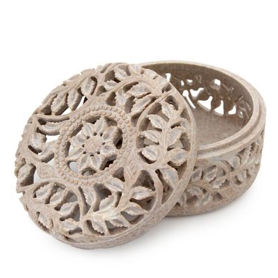 Alternate image for Handmade Jali Soapstone Jewelry Box Floral Arabesque