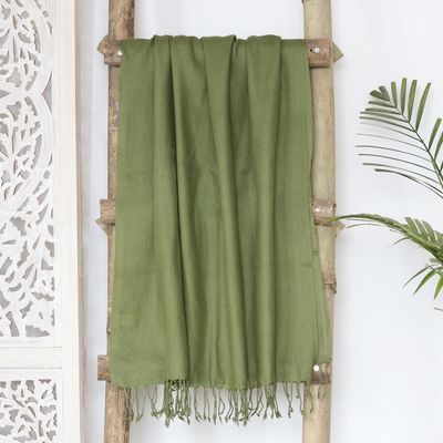 Alternate image for Olive Green Handwoven Rectangular Shawl from India Olive Wrap