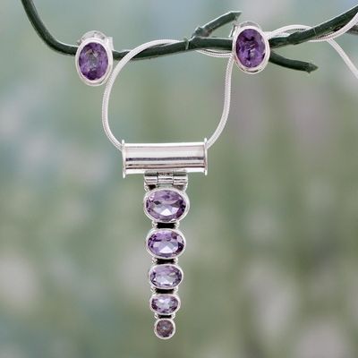 Alternate image for Amethyst Necklace and Earrings Jewelry Set Aware