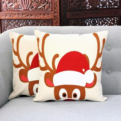 Alternate image for Reindeer-Themed Cotton Cushion Covers from India Pair Whimsical Reindeer
