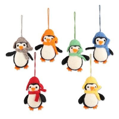 Alternate image for Handmade Felted Wool Penguin ornaments Set of 6 Cozy Penguins