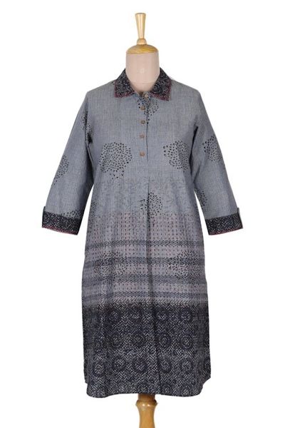 Alternate image for Block-Printed Cotton Shirtdress from India Dusky Elegance