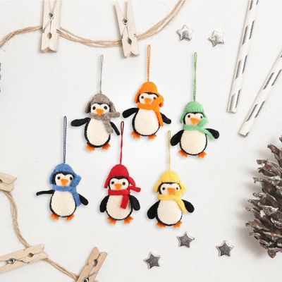Alternate image for Handmade Felted Wool Penguin ornaments Set of 6 Cozy Penguins