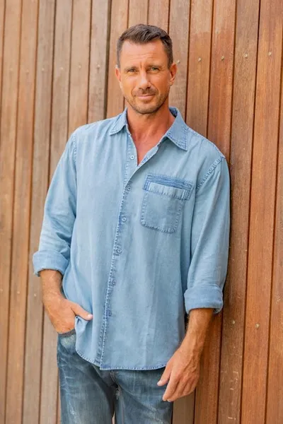 Alternate image for Mens Long-Sleeved Cotton Shirt in Denim Blue from India Bold Flair in Sky Blue