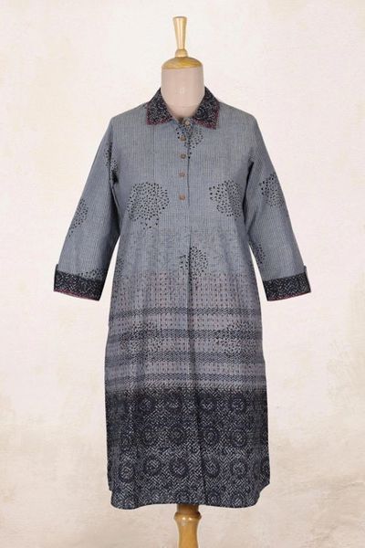 Alternate image for Block-Printed Cotton Shirtdress from India Dusky Elegance