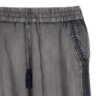 Alternate image for Dusty Grey Viscose Pants with Navy Accents from India Navy Sophistication