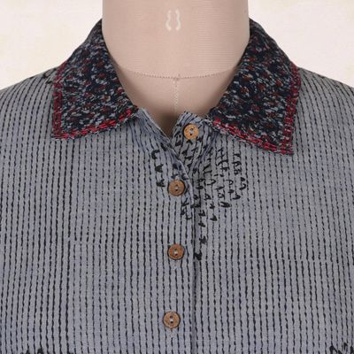 Alternate image for Block-Printed Cotton Shirtdress from India Dusky Elegance