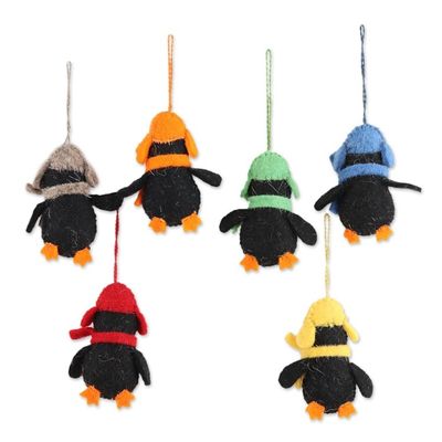 Alternate image for Handmade Felted Wool Penguin ornaments Set of 6 Cozy Penguins