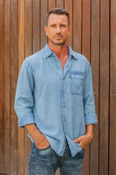 Alternate image for Mens Long-Sleeved Cotton Shirt in Denim Blue from India Bold Flair in Sky Blue