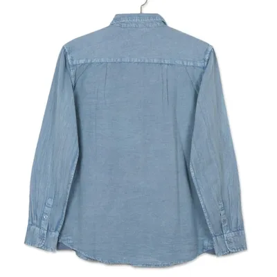 Alternate image for Mens Long-Sleeved Cotton Shirt in Denim Blue from India Bold Flair in Sky Blue