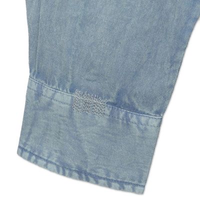 Alternate image for Mens Long-Sleeved Cotton Shirt in Denim Blue from India Bold Flair in Sky Blue