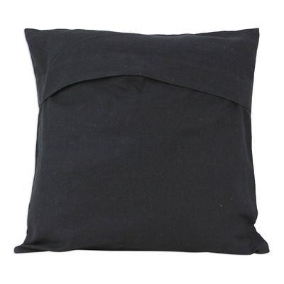 Alternate image for 2 Black Cotton Floral Cushion Covers Chainstitch Embroidery Midnight Marigolds