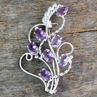 Alternate image for 7 Carats Amethyst Sterling Silver Indian Brooch Pin Lilac Story