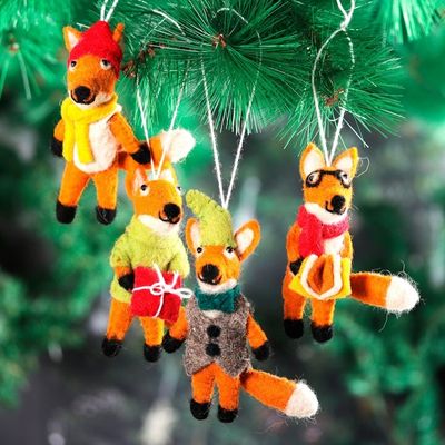 Alternate image for Set of 4 Handcrafted Wool Felt Fox Ornaments from India Fantastic Fox Friends