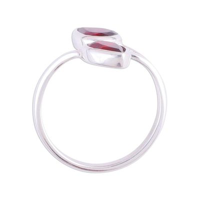 Alternate image for Rhodium Plated Garnet and Silver Wrap Ring from India Red Teardrops