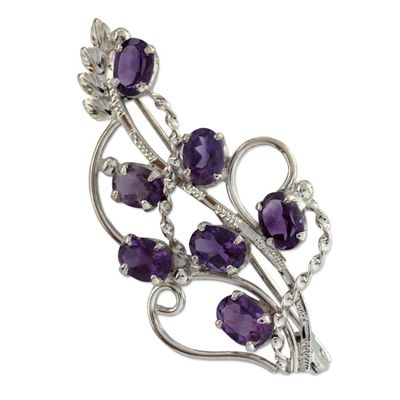 Alternate image for 7 Carats Amethyst Sterling Silver Indian Brooch Pin Lilac Story