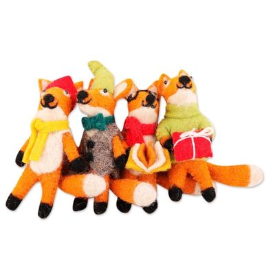 Alternate image for Set of 4 Handcrafted Wool Felt Fox Ornaments from India Fantastic Fox Friends