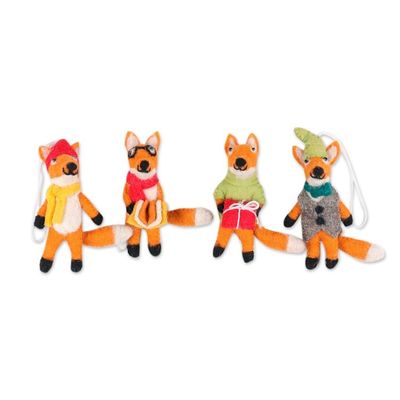 Alternate image for Set of 4 Handcrafted Wool Felt Fox Ornaments from India Fantastic Fox Friends