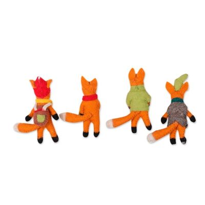 Alternate image for Set of 4 Handcrafted Wool Felt Fox Ornaments from India Fantastic Fox Friends