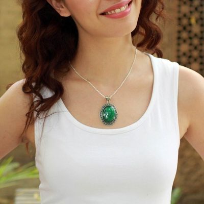 Alternate image for Sterling Silver Necklace Malachite Jewelry from India Forest Whirlwind