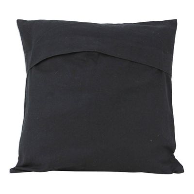 Alternate image for 2 Chainstitch Embroidery Black Cotton Floral Cushion Covers Poppies at Midnight
