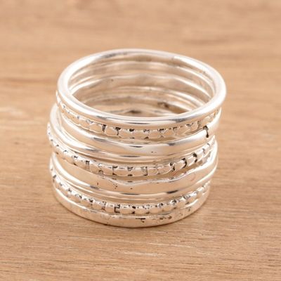 Alternate image for Sterling Silver Stacking Rings Set of 9 Friendship Patterns