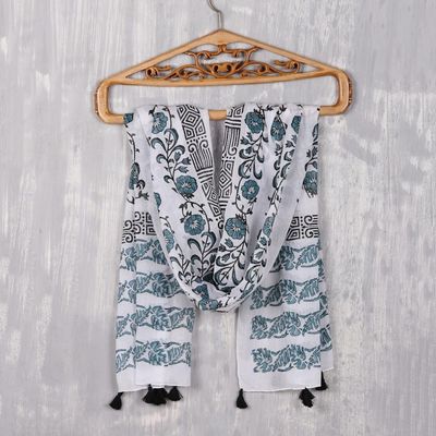 Alternate image for Floral Block-Printed Cotton Wrap Scarf from India Bouquet Bliss