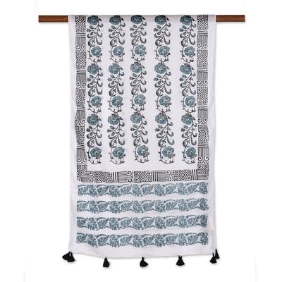 Alternate image for Floral Block-Printed Cotton Wrap Scarf from India Bouquet Bliss