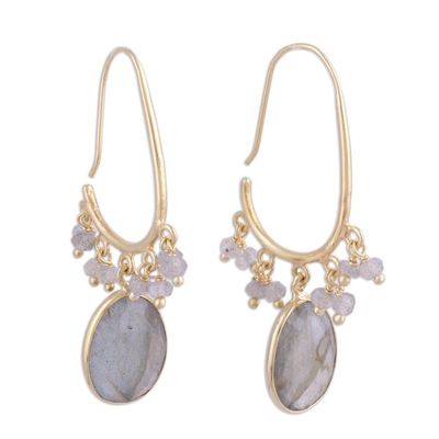 Alternate image for Gold Plated 13 Carat Labradorite Dangle Earrings Regal Beauty