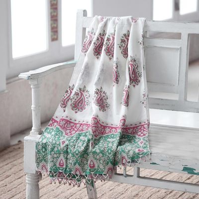 Alternate image for Block-Printed Paisley-Motif Cotton Shawl Contrasting Paisley