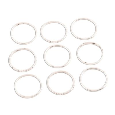Alternate image for Sterling Silver Stacking Rings Set of 9 Friendship Patterns