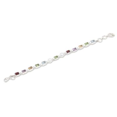 Alternate image for 11-Carat Faceted Multi-Gemstone Link Bracelet with Pearls United Pearly Gems
