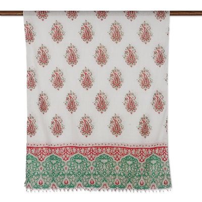 Alternate image for Block-Printed Paisley-Motif Cotton Shawl Contrasting Paisley