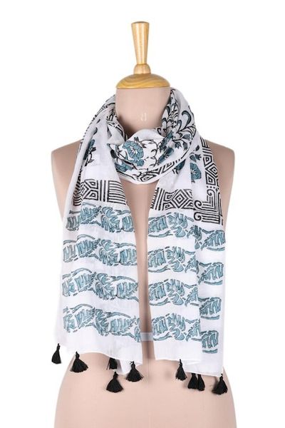 Alternate image for Floral Block-Printed Cotton Wrap Scarf from India Bouquet Bliss