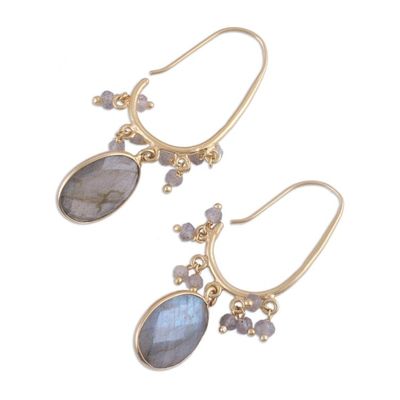 Alternate image for Gold Plated 13 Carat Labradorite Dangle Earrings Regal Beauty