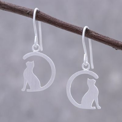Alternate image for Sterling Silver Cat Dangle Earrings from Thailand Long-Tailed Cat