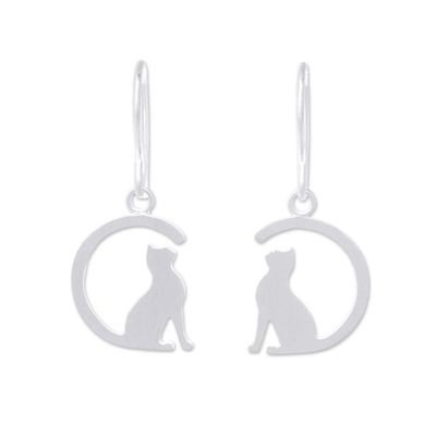 Alternate image for Sterling Silver Cat Dangle Earrings from Thailand Long-Tailed Cat